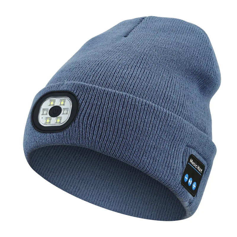 3-in-1 Bluetooth Beanie mit LED-Licht – Mütze mit Kopfhörer & Licht, USB-Ladung, Unisex für Outdoor & Sport