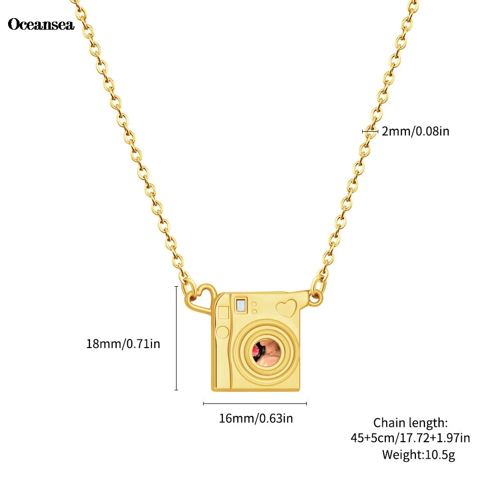 Personalisierte Foto-Projektionskette mit Kamera-Anhänger – Edelstahl Halskette mit Bild – Geschenkidee 2025
