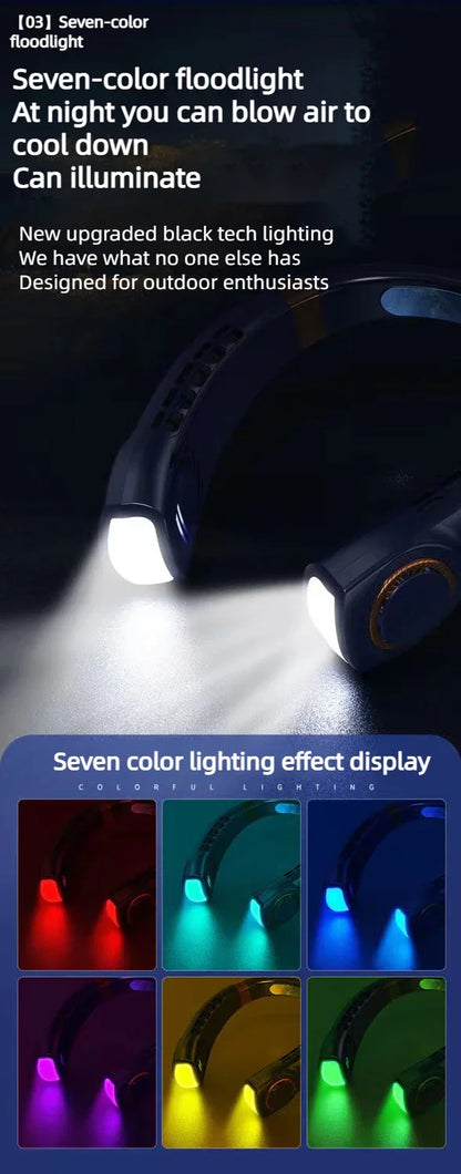 JKUOO Tragbarer Nackenventilator ohne Rotor mit LED & 4 Kühlplatten, 4000 mAh Akku, USB wiederaufladbar