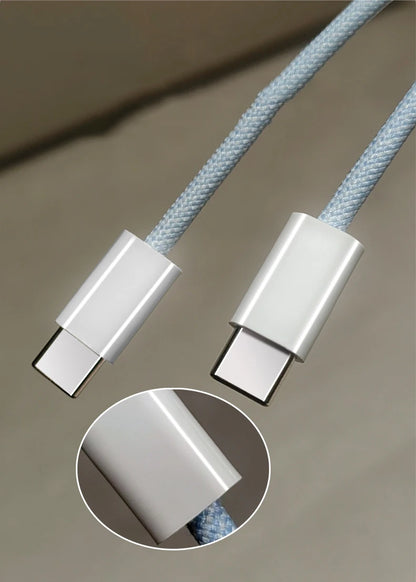 USB-C zu USB-C Nylon Kabel – 60W Schnellladekabel für iPhone 15, Samsung, Huawei & mehr