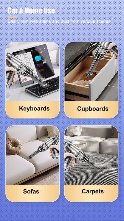 Handstaubsauger 95000PA – Kabellos & Stark für Auto & Haushalt