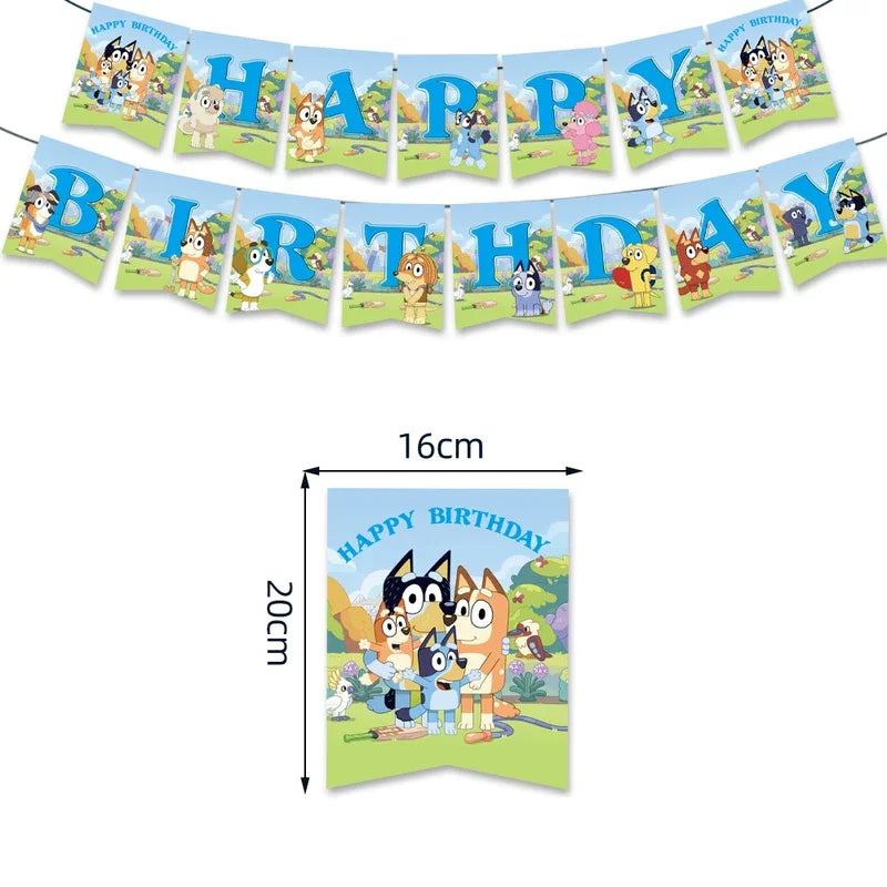 Bluey Ballons Blueies Cartoon Hund Ballon Bingoed Alles Gute zum Geburtstag Banner Geschirr Hintergrund Party Dekorationen Kind Kuchen Topper