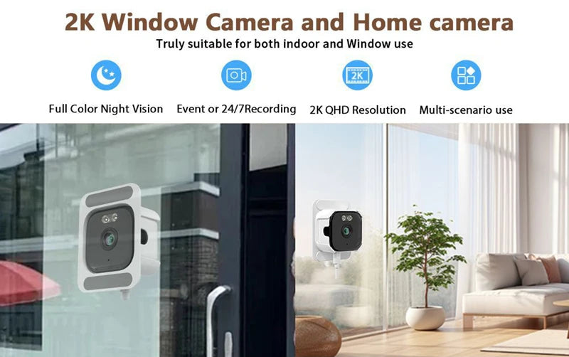 5MP WLAN Fensterkamera mit 4K & Farb-Nachtsicht – Indoor & Outdoor, Bewegungserkennung, Zwei-Wege-Audio, Alexa-kompatibel