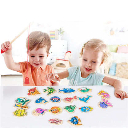 Montessori Angelspiel aus Holz – Magnetisches Lernspiel mit Meerestieren für Kinder ab 3 Jahren