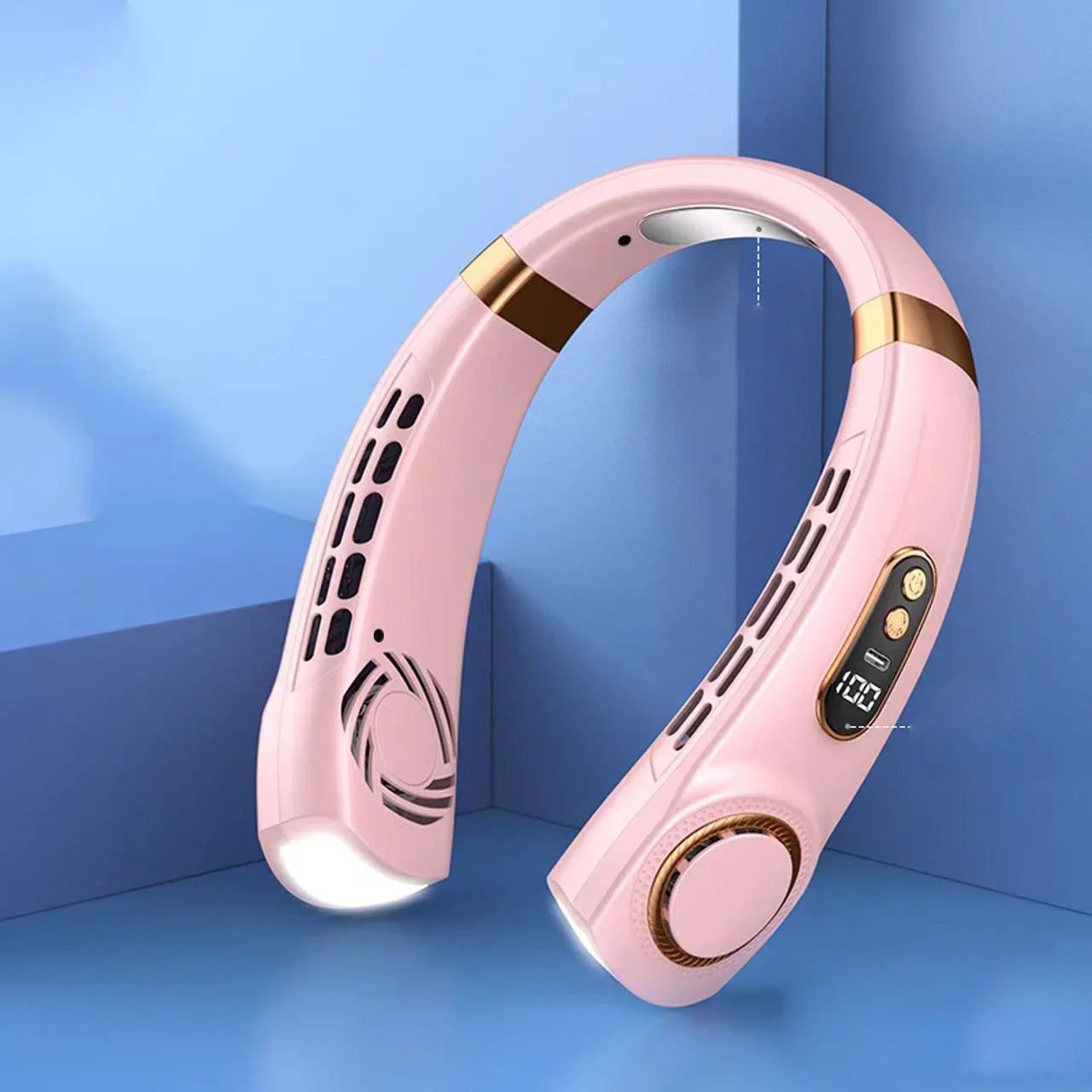 JKUOO Tragbarer Nackenventilator ohne Rotor mit LED & 4 Kühlplatten, 4000 mAh Akku, USB wiederaufladbar