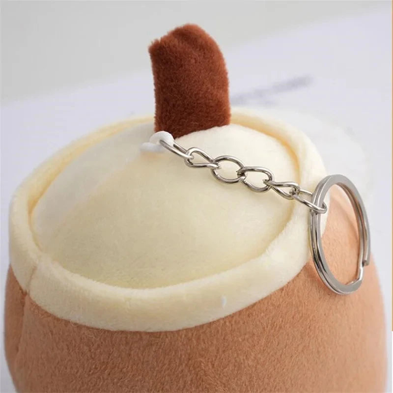 Bubble Tea Plüschtier mit Schlüsselanhänger – Mini Milchtee-Kissen in Hasenform – Weiches Kuscheltier für Kinder & als Geschenk