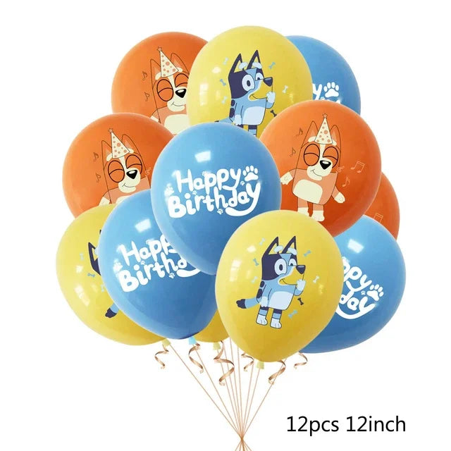 Bluey Ballons Blueies Cartoon Hund Ballon Bingoed Alles Gute zum Geburtstag Banner Geschirr Hintergrund Party Dekorationen Kind Kuchen Topper