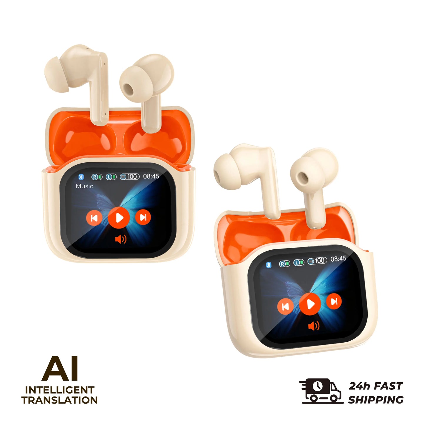 2er-Set Übersetzungs-Kopfhörer – Bluetooth 5.4 Earbuds mit Echtzeit-Übersetzung in 144 Sprachen – Noise Cancelling Headsets für Reisen & Business