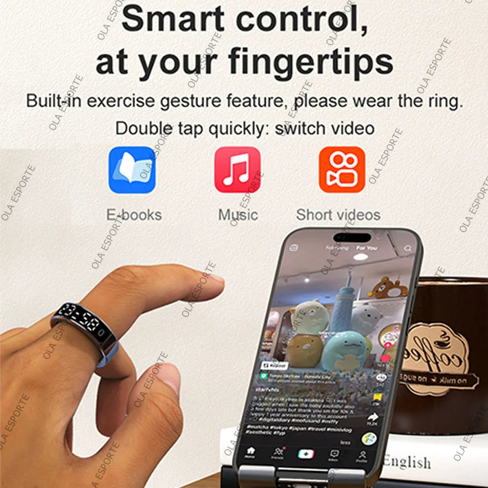 Smart Ring mit Display – Gesundheitsring für Damen & Herren – Herzfrequenz, Schlaf & Sauerstoff – 5ATM wasserdicht – TikTok-Steuerung – für Android & iOS
