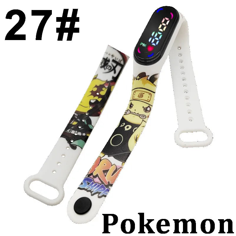 Pokémon LED-Digitaluhr – Kinderarmbanduhr mit Pikachu, Gengar & Evoli im Anime-Design