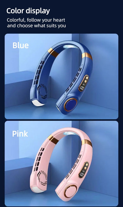 JKUOO Tragbarer Nackenventilator ohne Rotor mit LED & 4 Kühlplatten, 4000 mAh Akku, USB wiederaufladbar