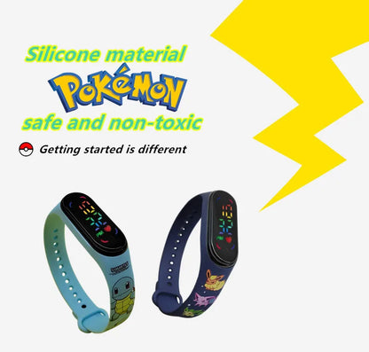 Pokémon LED-Digitaluhr – Kinderarmbanduhr mit Pikachu, Gengar & Evoli im Anime-Design