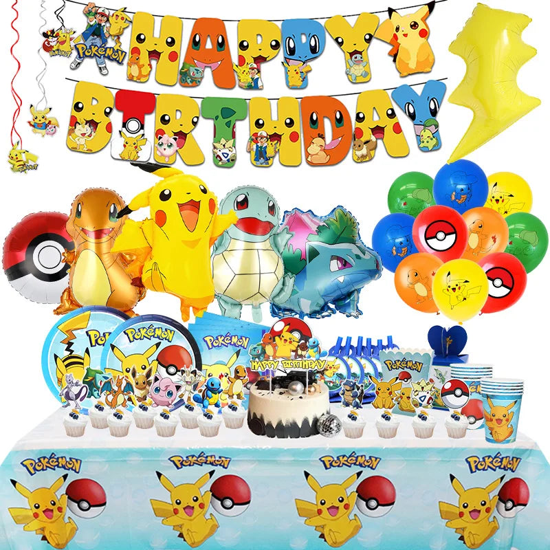 Pokemon Geburtstag Party Dekoration Neue Blitz Pikachu Ballon Für Kinder Event Liefert Einweg Geschirr Banner Hintergrund