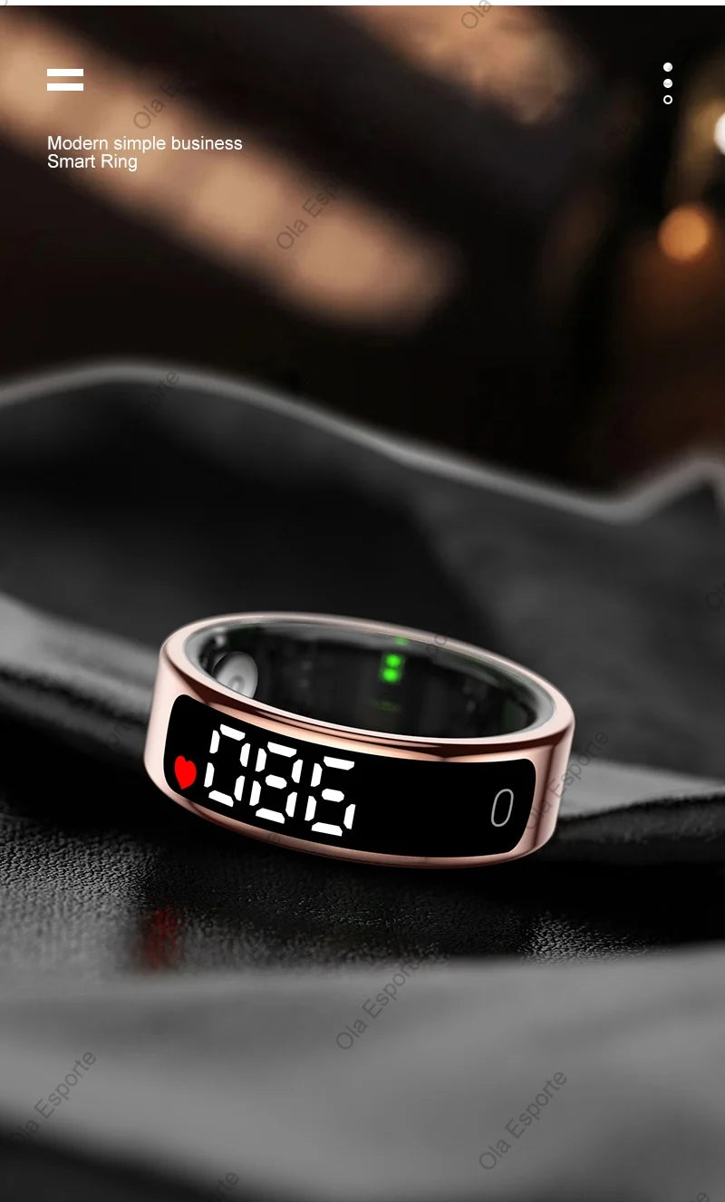 Smart Ring mit Display – Gesundheitsring für Damen & Herren – Herzfrequenz, Schlaf & Sauerstoff – 5ATM wasserdicht – TikTok-Steuerung – für Android & iOS