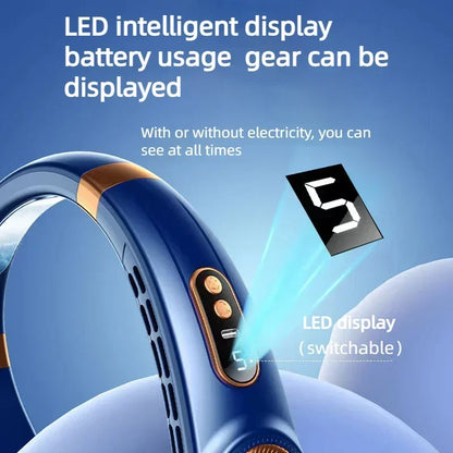 JKUOO Tragbarer Nackenventilator ohne Rotor mit LED & 4 Kühlplatten, 4000 mAh Akku, USB wiederaufladbar