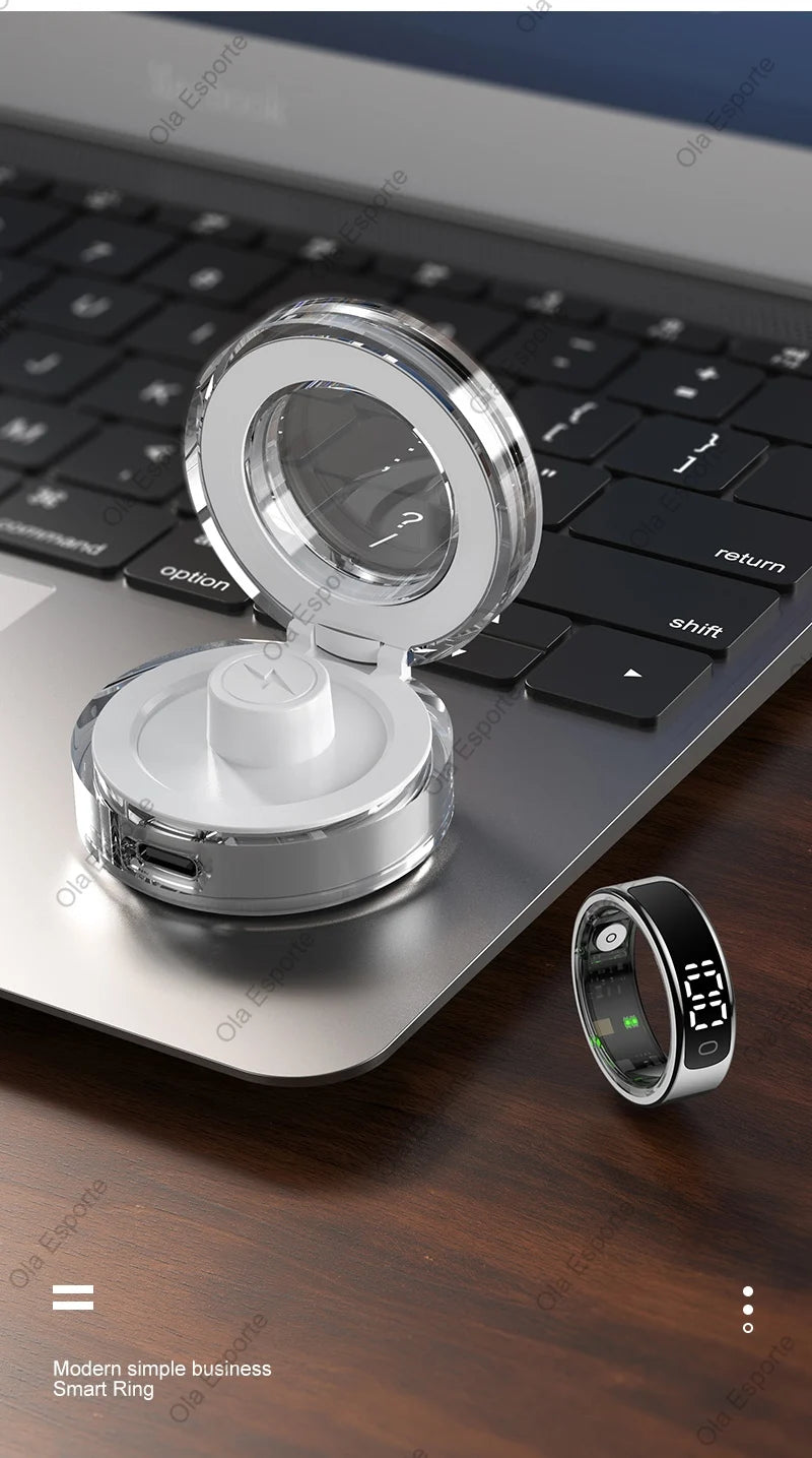 Smart Ring mit Display – Gesundheitsring für Damen & Herren – Herzfrequenz, Schlaf & Sauerstoff – 5ATM wasserdicht – TikTok-Steuerung – für Android & iOS