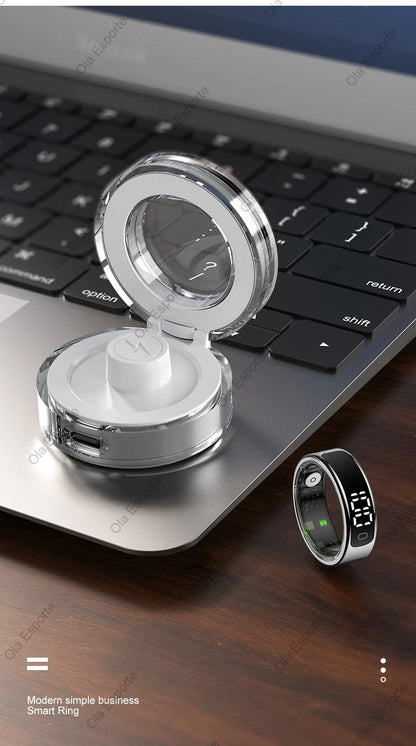 Smart Ring mit Display – Gesundheitsring für Damen & Herren – Herzfrequenz, Schlaf & Sauerstoff – 5ATM wasserdicht – TikTok-Steuerung – für Android & iOS