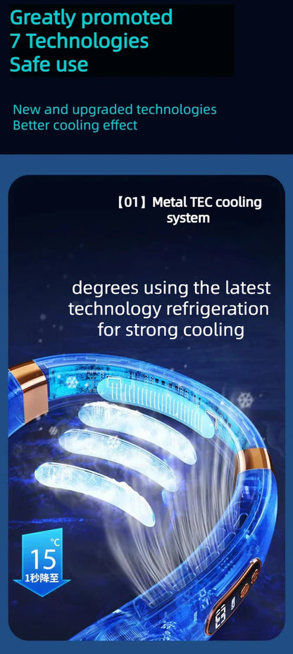 JKUOO Tragbarer Nackenventilator ohne Rotor mit LED & 4 Kühlplatten, 4000 mAh Akku, USB wiederaufladbar