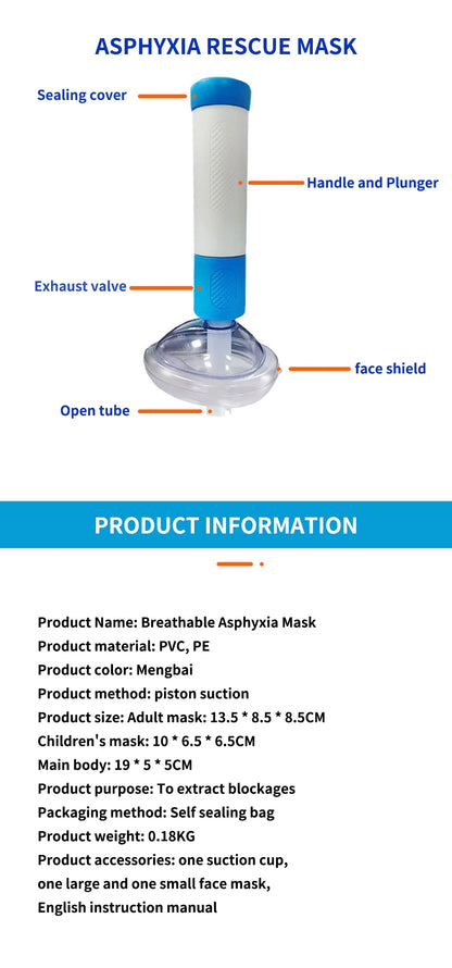 Anti-Erstickungsgerät mit Maske – Heimlich Notfallhilfe für Erwachsene & Kinder, Wiederverwendbar