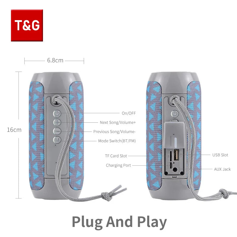 T&G TG117 Bluetooth Lautsprecher – Tragbar, Wasserdicht IPX5, mit TWS, FM & SD-Slot für Outdoor & Strand