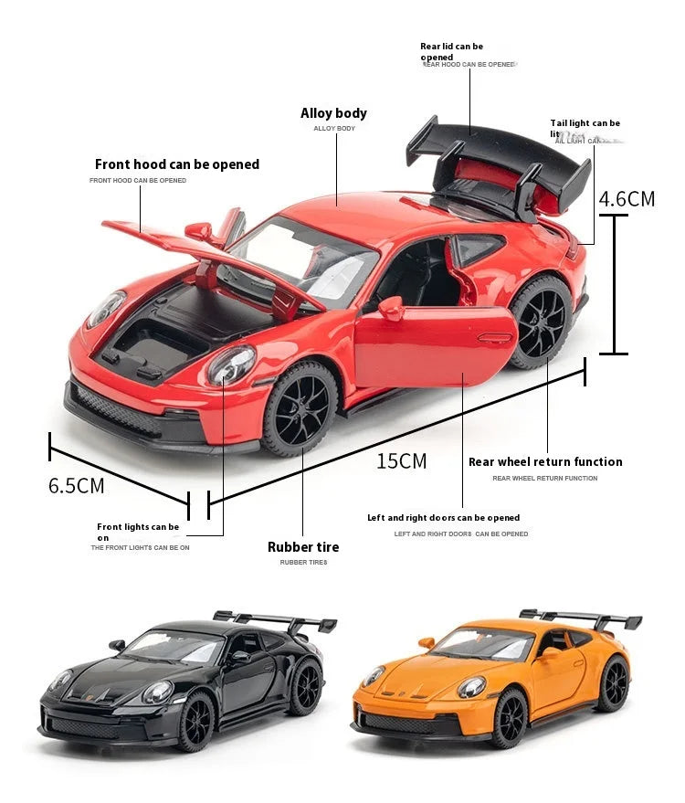 911 GT3 RS Modellauto 1:32 – Hochwertiges Diecast-Metallfahrzeug mit Sound & Licht, Spielzeug & Sammlerstück