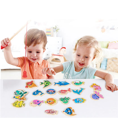 Montessori Angelspiel aus Holz – Magnetisches Lernspiel mit Meerestieren für Kinder ab 3 Jahren