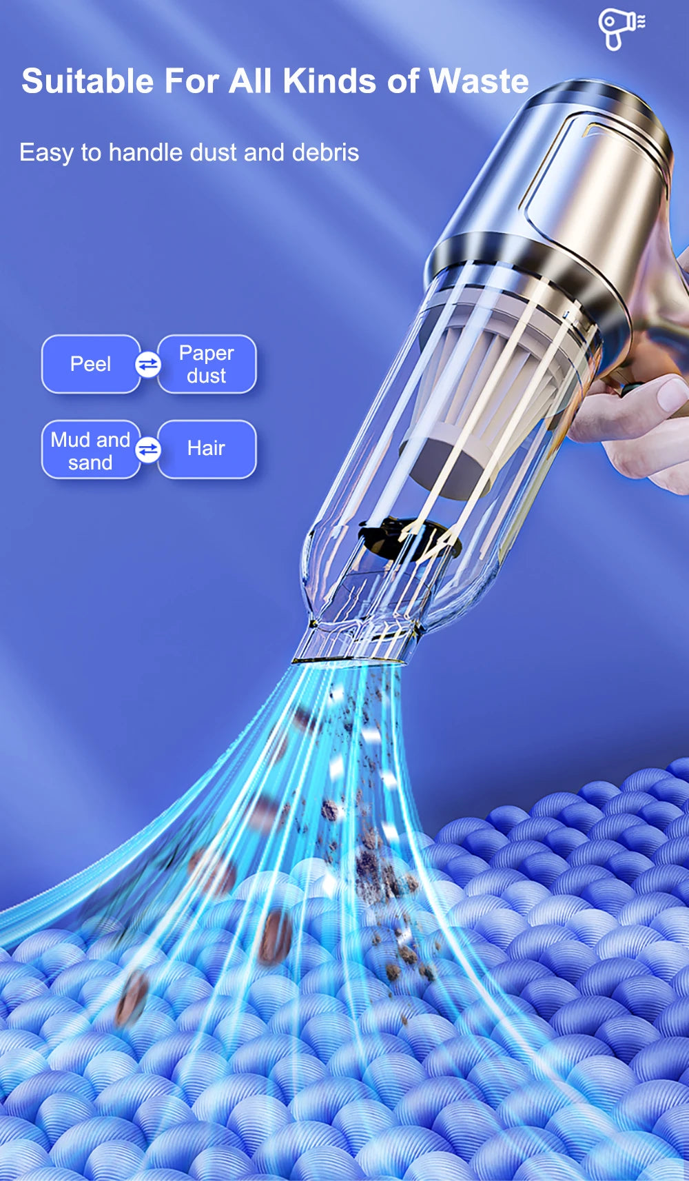 Handstaubsauger 95000PA, kabellos und leistungsstark, ideal für Auto und Haushalt - Bild 13